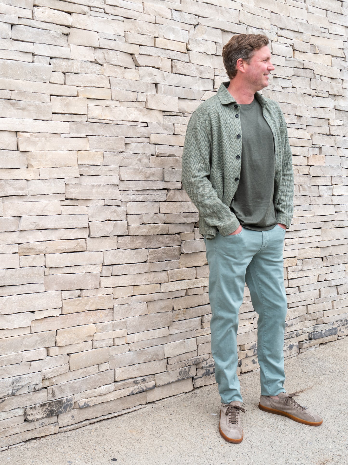 Herringbone Overshirt - Green/Cream
