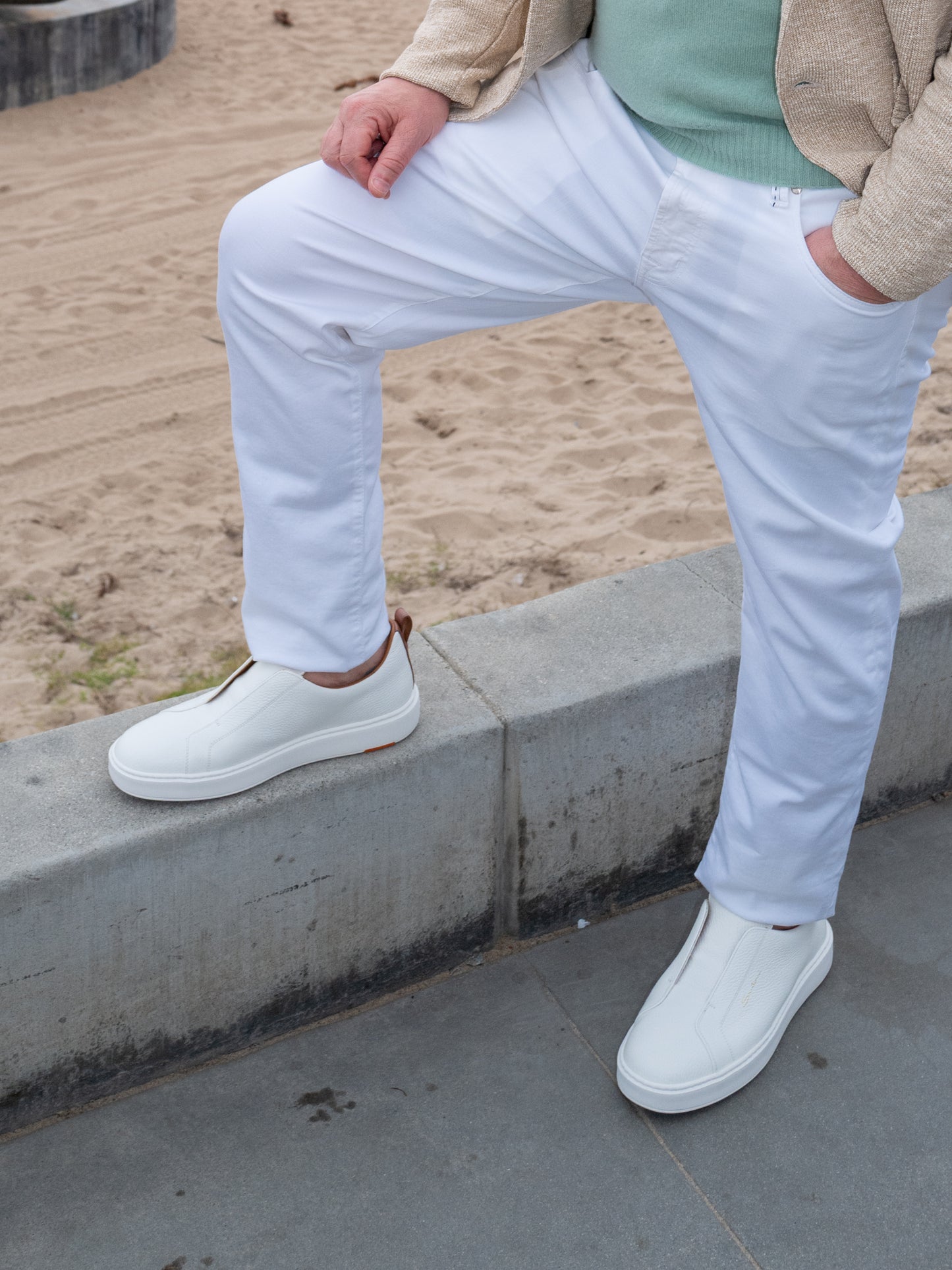 S4 - Santoni Victory Leather Slip-On Sneaker - White