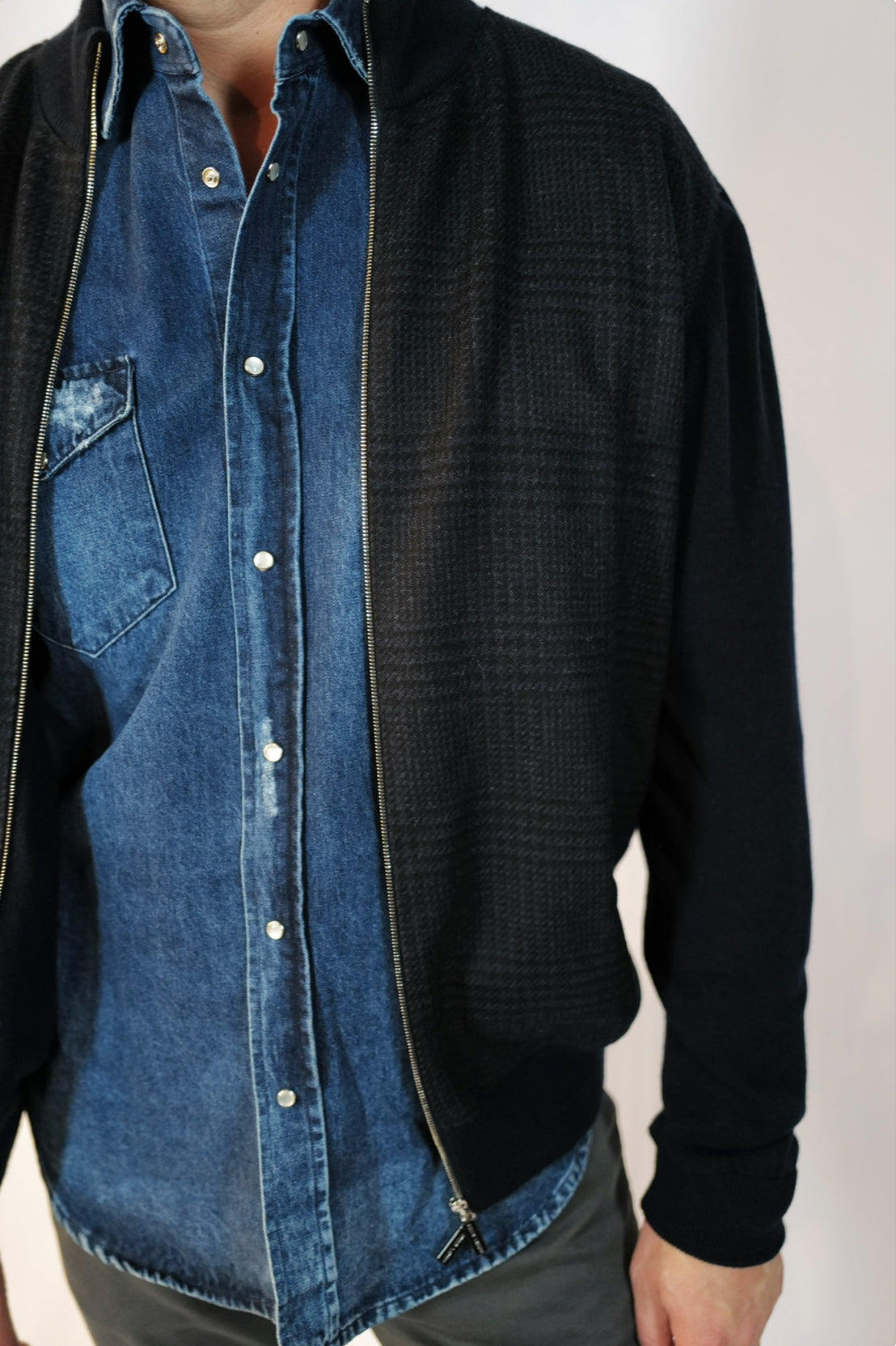 Hydra Navy Plaid Cashmere Bomber