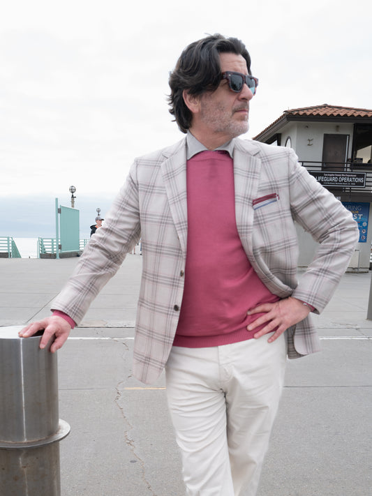 Wool/Silk/Linen Sport Coat - Taupe Plaid