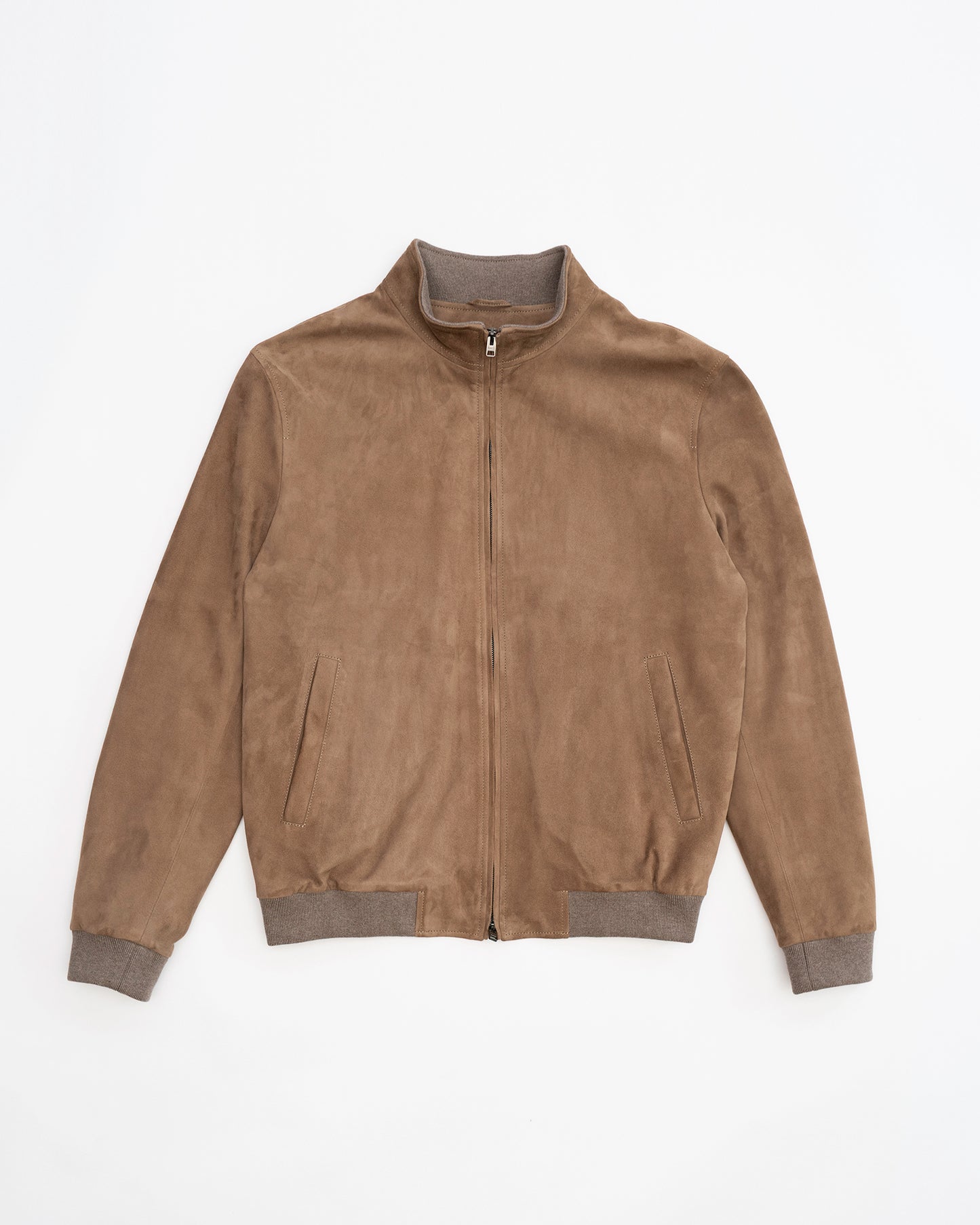 Suede Deck Zip Bomber - Taupe