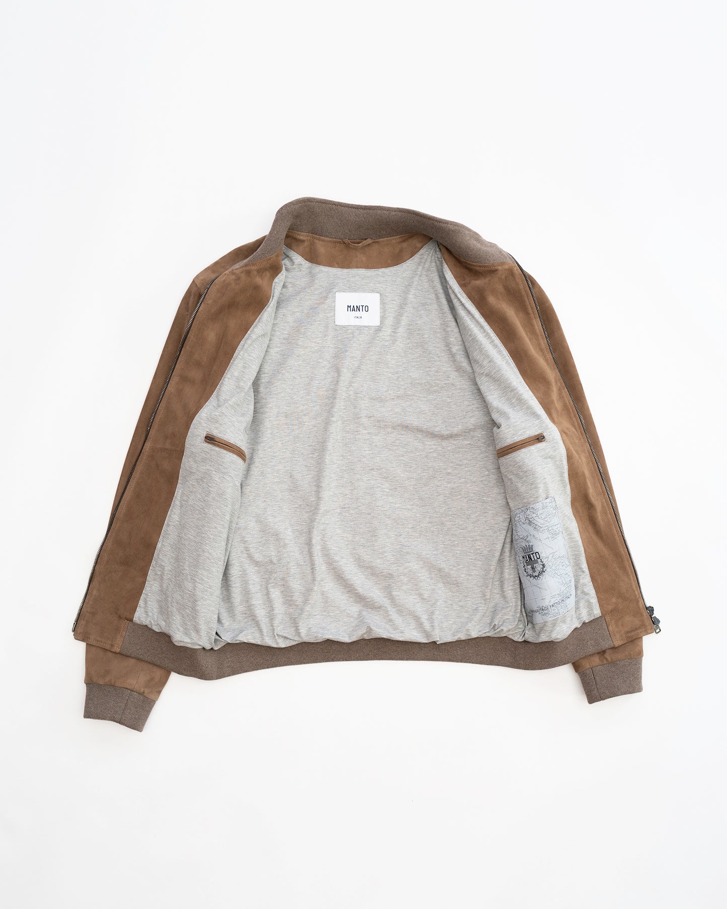 Suede Deck Zip Bomber - Taupe