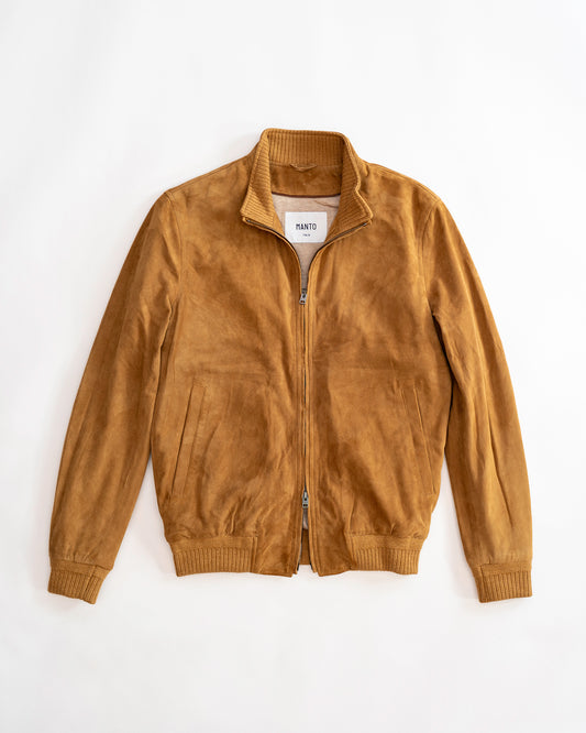 Suede Deck Zip Bomber - Camel