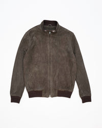 Suede Deck Zip Bomber - Chocolate Brown