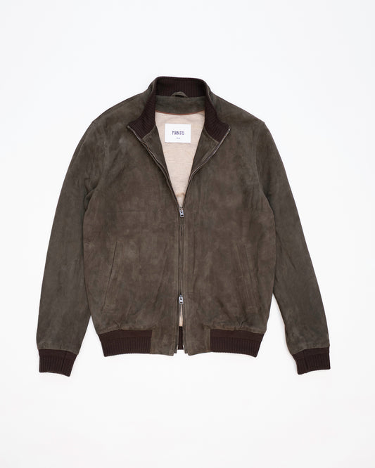 Suede Deck Zip Bomber - Chocolate Brown
