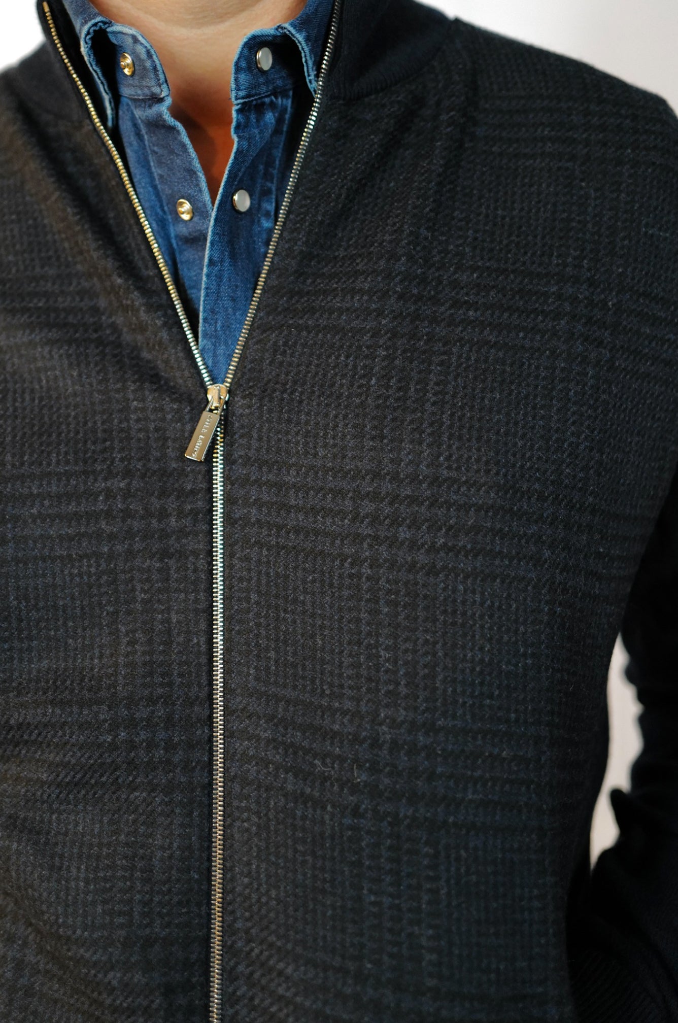 Hydra Navy Plaid Cashmere Bomber