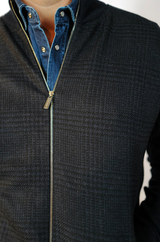 Hydra Navy Plaid Cashmere Bomber