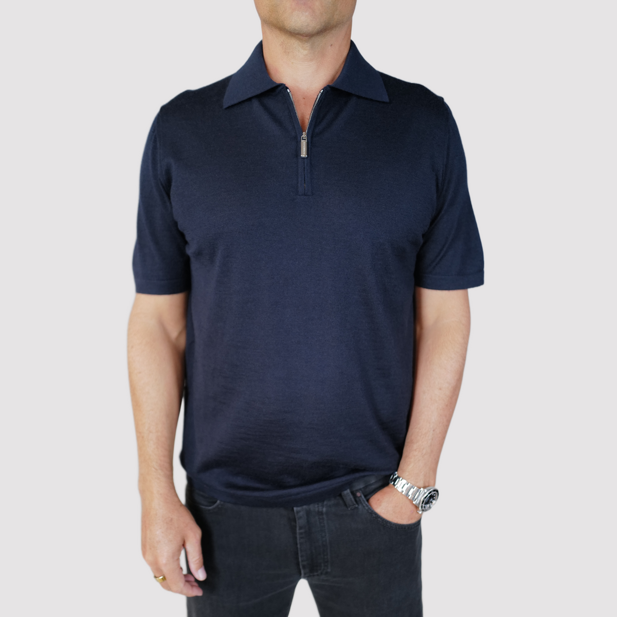Pashmere Cashmere/Silk Zip SS Knit Polo