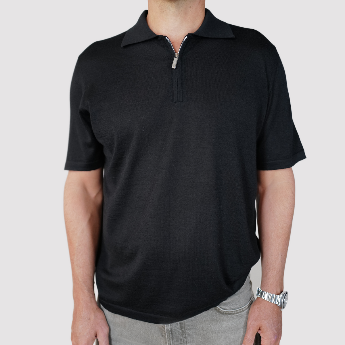 Pashmere Cashmere/Silk Zip SS Knit Polo