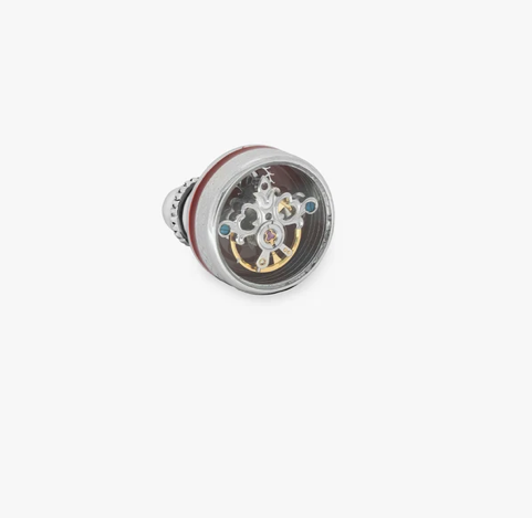 Skull Tourbillon Pin in Red Rhodium Plated Silver