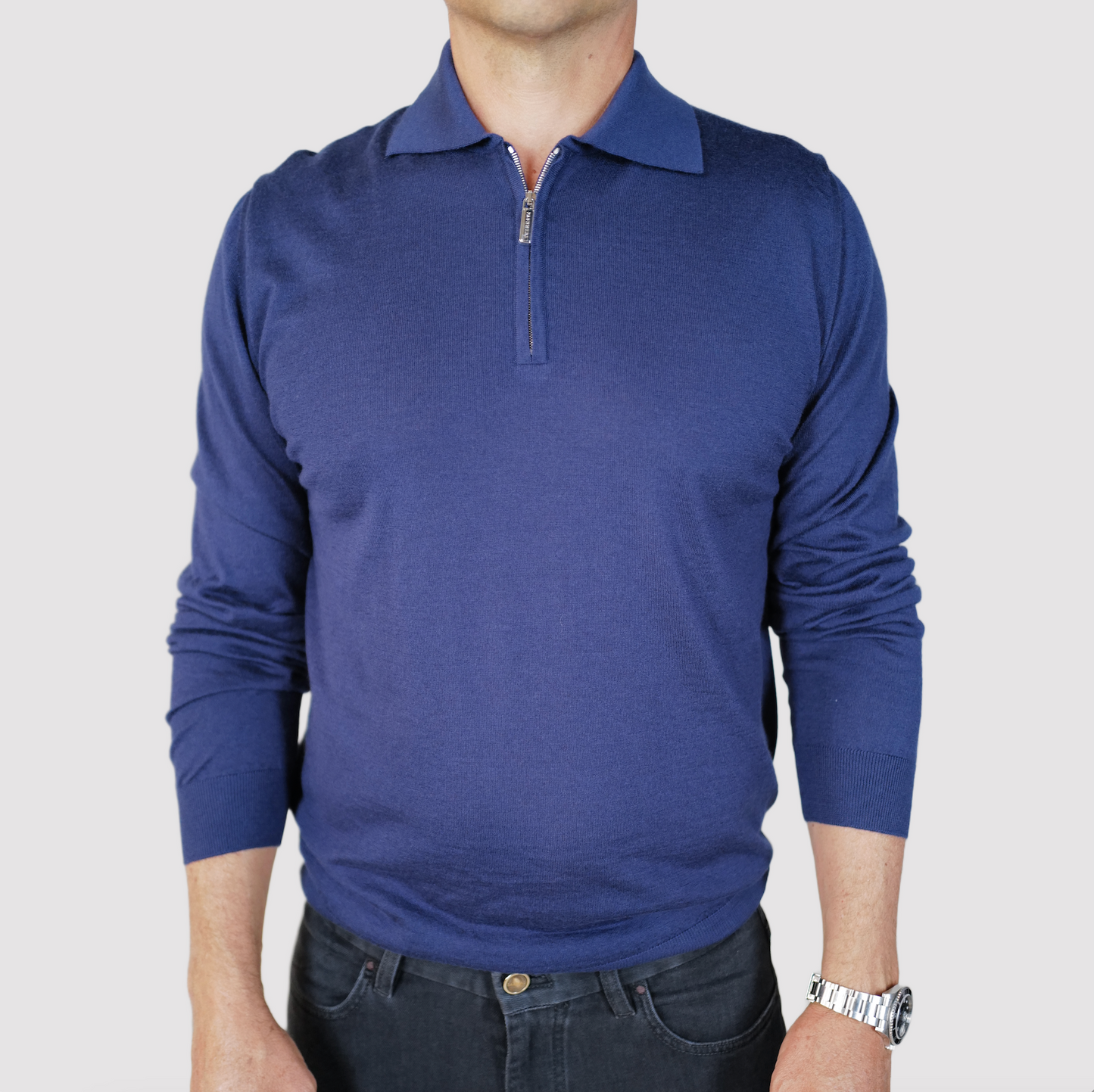 Pashmere Cashmere/Silk Zip LS Knit Polo
