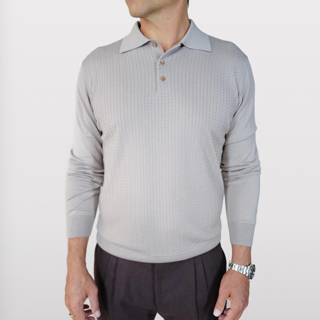 Pashmere Chevron Wool/Silk LS Knit Polo
