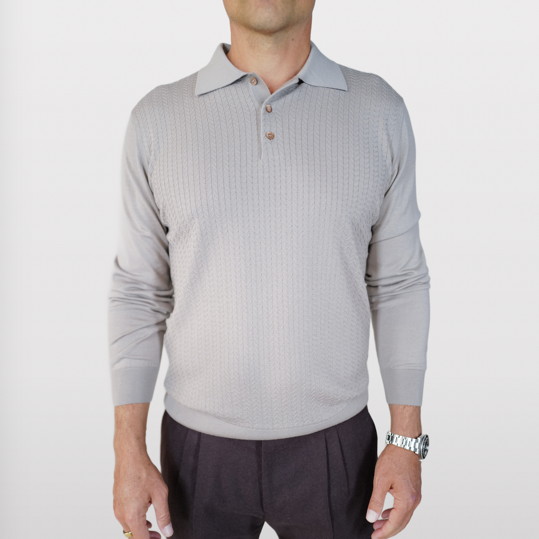 Pashmere Chevron Wool/Silk LS Knit Polo back