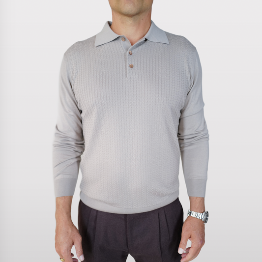 Pashmere Chevron Wool/Silk LS Knit Polo back