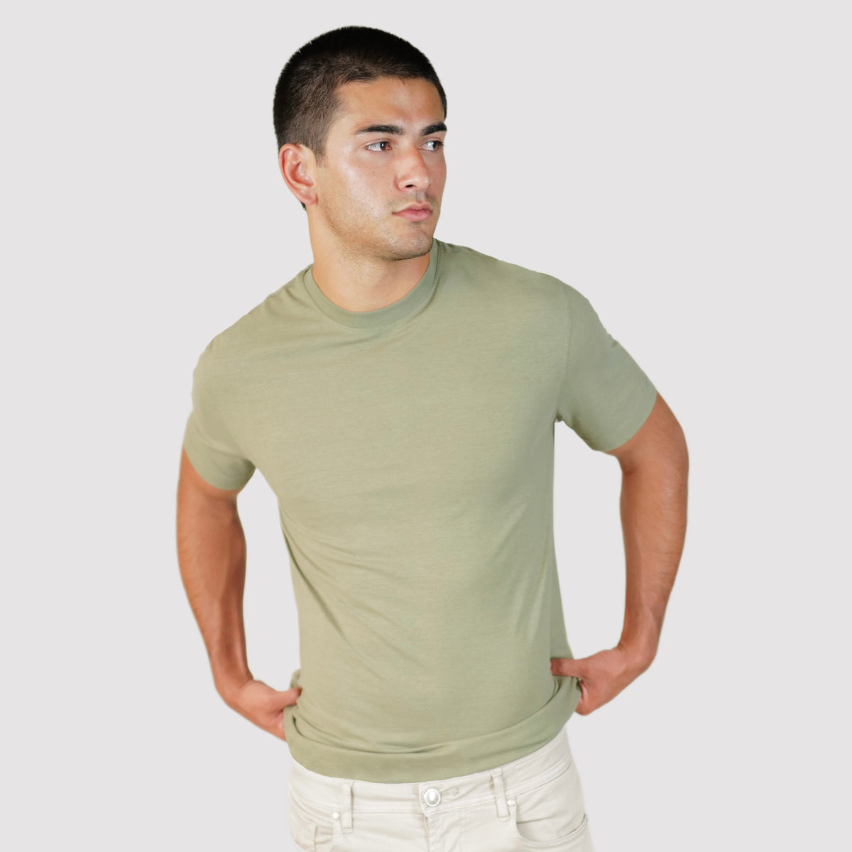 Kired Crepe Cotton Crew T-Shirt - Olive