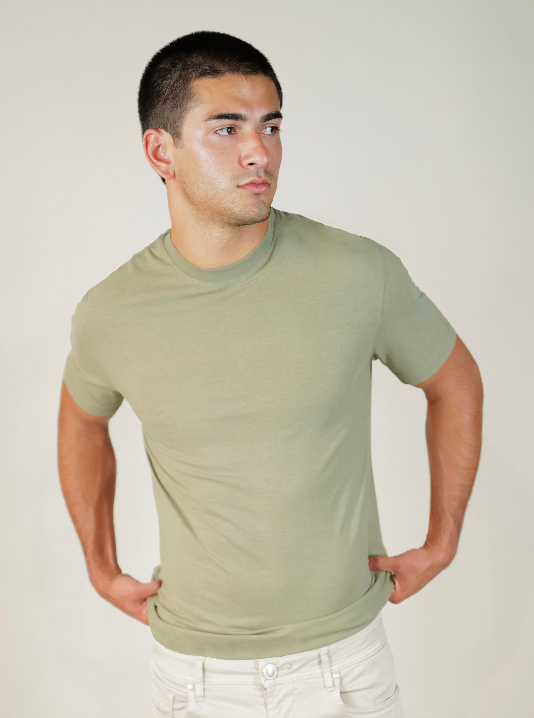 Kired Crepe Cotton Crew T-Shirt - Olive